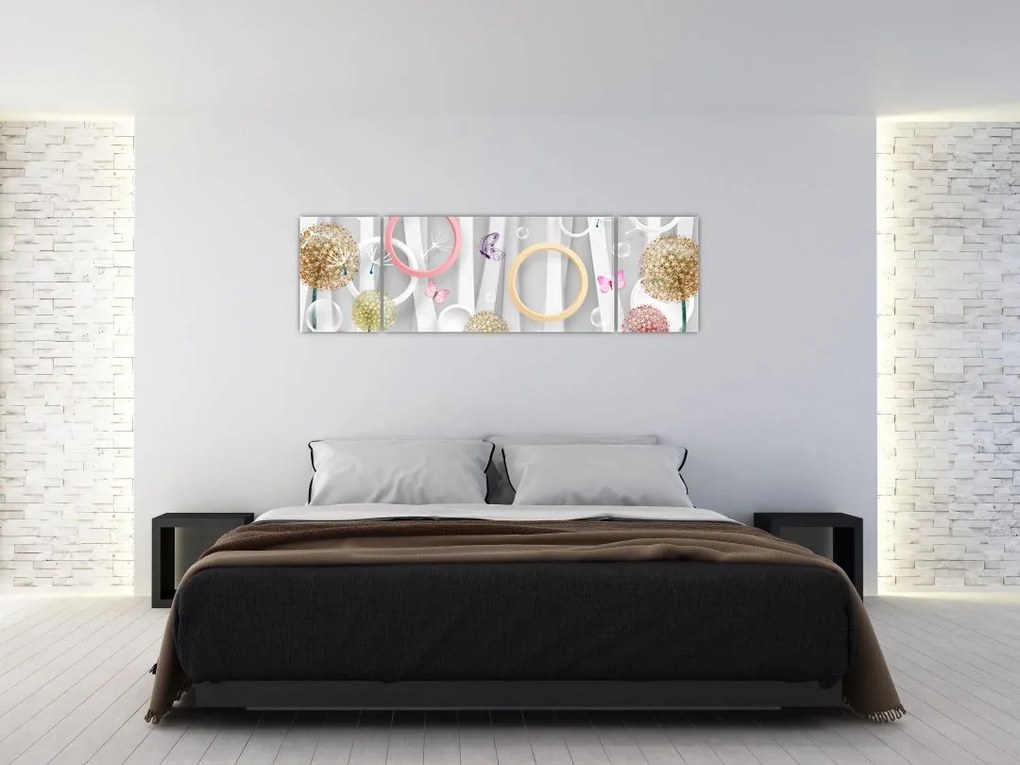 Abstrakcyjny obraz z dmuchawcami (170x50 cm)