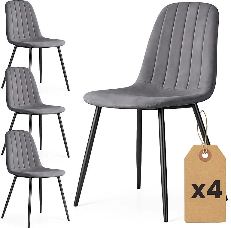 4x Welurowe krzesło tapicerowane pikowane Ciemny Grafit LUMO Czarne nogi