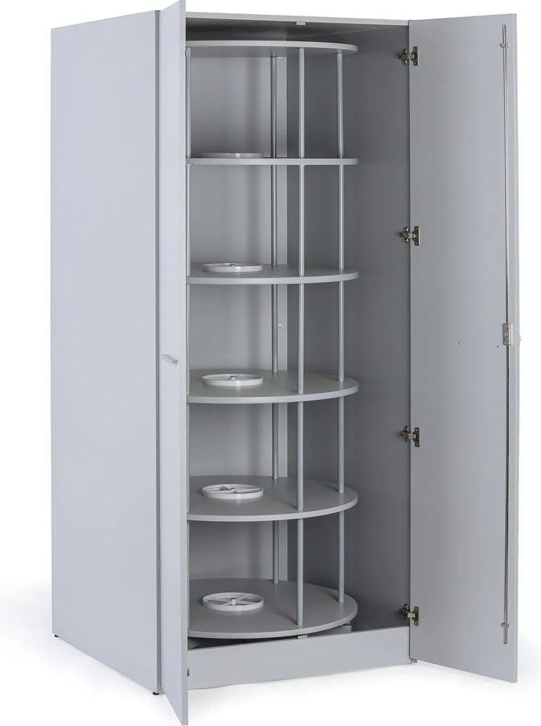 Szafa z obrotowym regałem na segregatory, 5 poziomów, zamykana na klucz, szary