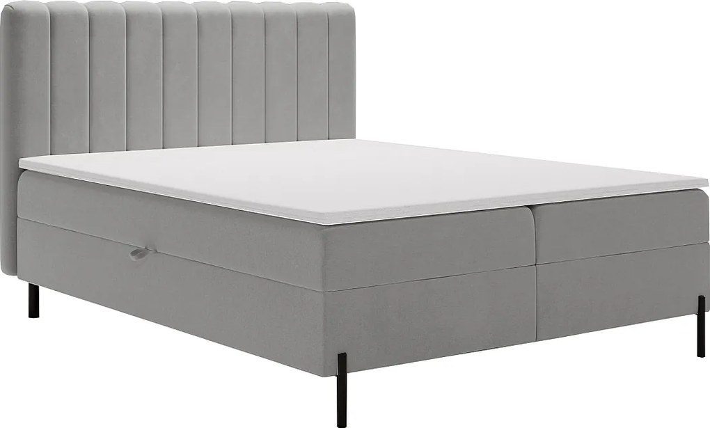 Emporius Florence Box łóżko z materacem 180x200 - pojemnik, topper - łóżko dwusobowe 180x200 cm, nowoczesny styl - tkanina aksamitna, jasny szary (Komodo 20)