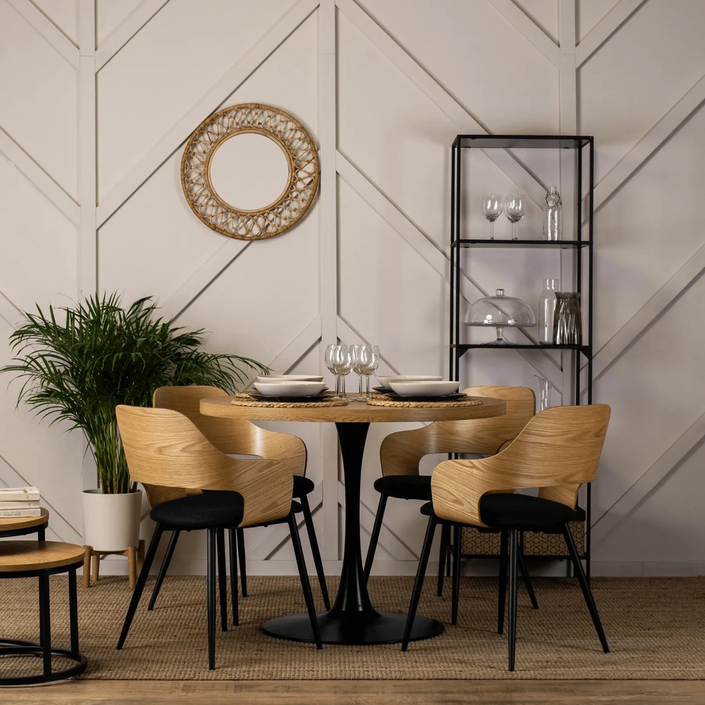 Krzesło jadalniane ze sklejki giętej Orbi, dąb złoty/czarny