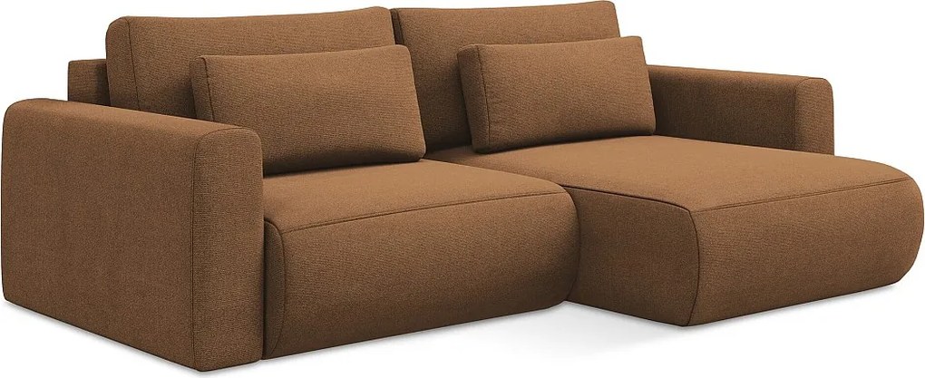 Narożnik prawostronny z funkcją spania - z tkaniny strukturalnej - terakota - KAPUA