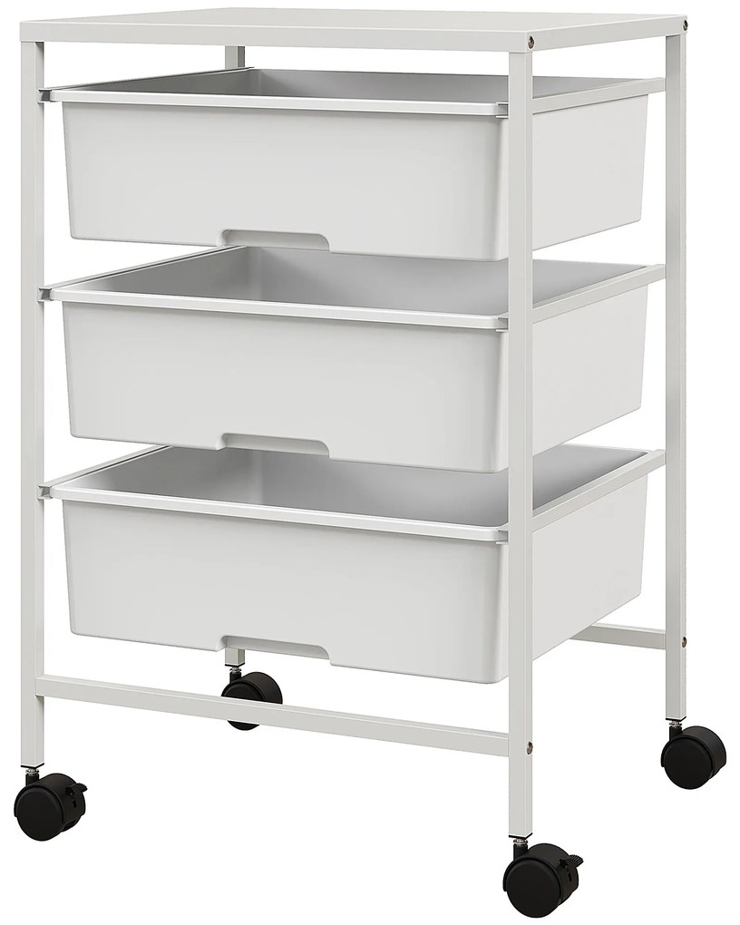 HOMCOM Boczny wózek na kółkach, 3 kosze do transportu i przechowywania, wózek kuchenny, 40,8 dł. x 33,5 szer. x 60,5 wys. cm, Biały