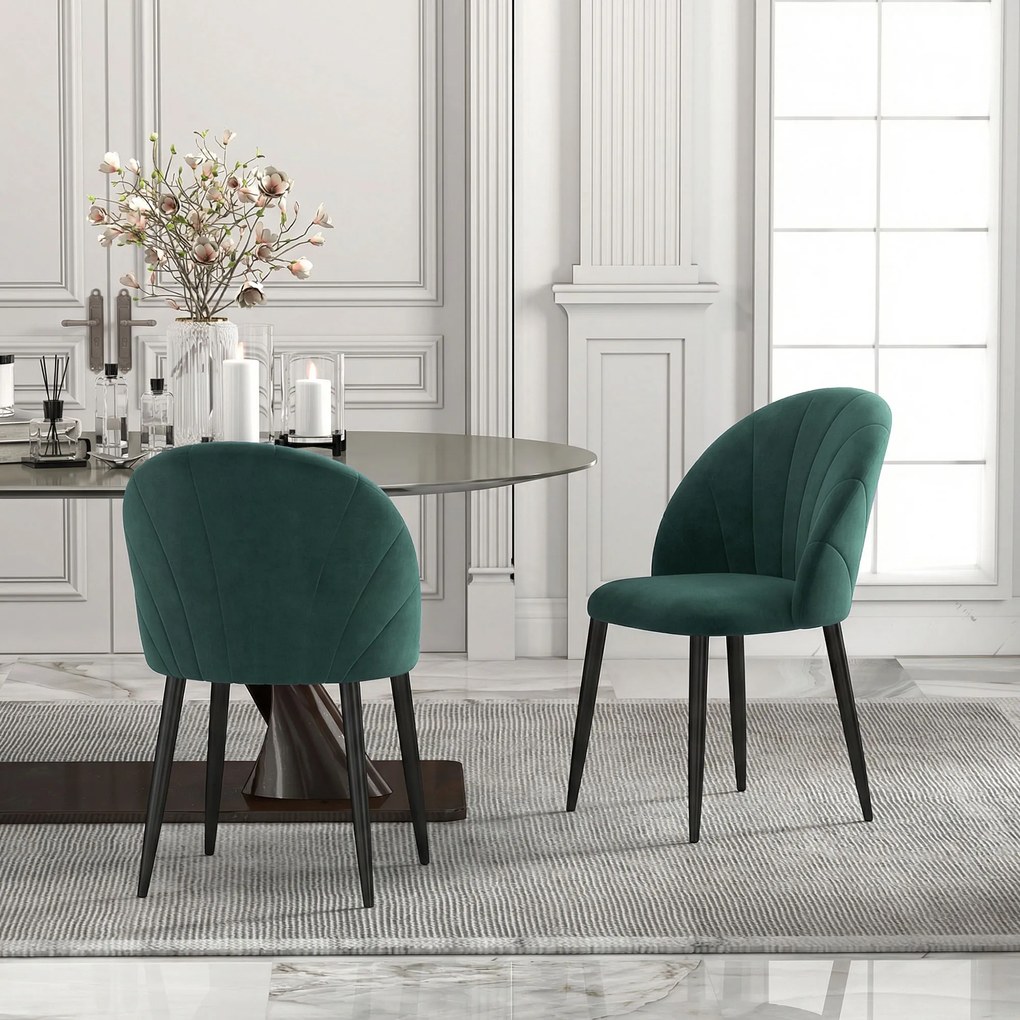 HOMCOM Krzesła do jadalni bez podłokietników z zakrzywionym oparciem, zestaw 2 sztuki, aksamitne wykończenie, akcentowe krzesła do kuchni, salonu, ciemnozielone | Aosom PL