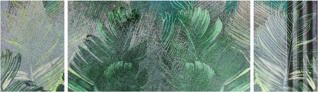 Obraz - Tekstura betonu z liśćmi (170x50 cm)