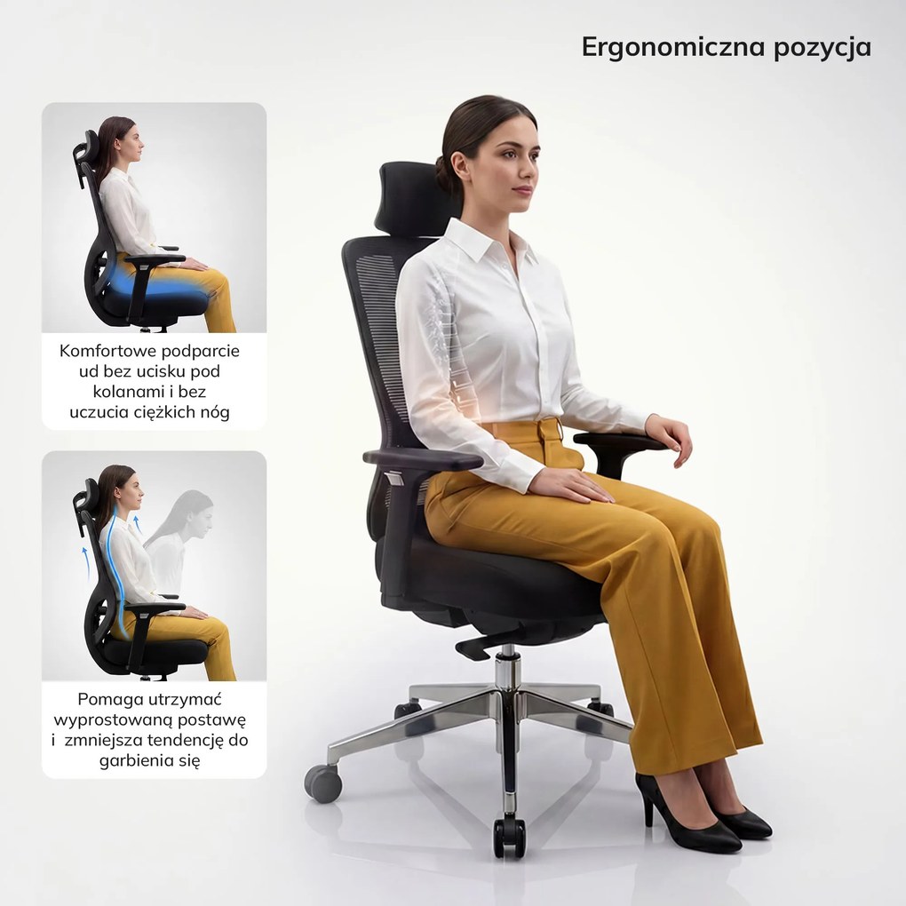 Fotel biurowy ergonomiczny z siatką czarny: AXIS