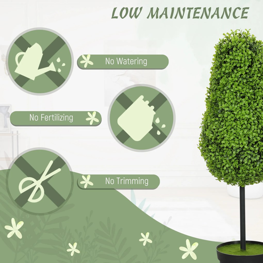 HOMCOM Zestaw 2 Sztucznych Roślin Bukszpanowych 90 cm w Kształcie Łez, Sztuczne Rośliny w Donicy - Nowoczesna Dekoracja