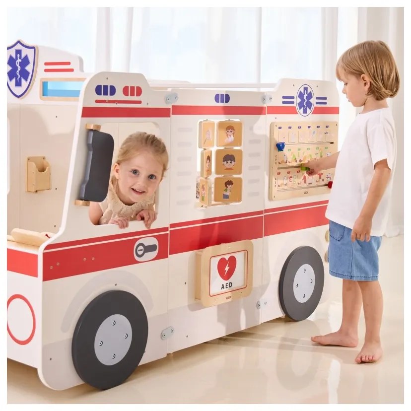 Viga duży drewniany ambulans zestaw karetka małych ratowników akcesoria 25 el.