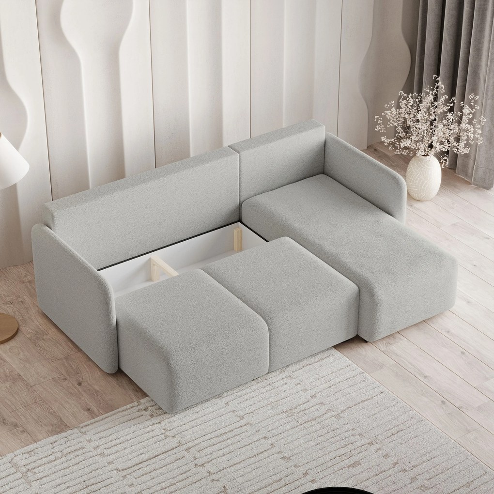 Masseno Narożnik SUVINO z funkcją spania i pojemnikiem na pościel Narozniki L, Rozkładana sofa - Jasnoszary, QUELLE 83