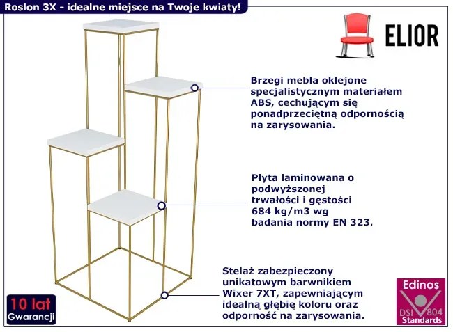 4-poziomowy kwietnik złoty + biały - Roslon 3X