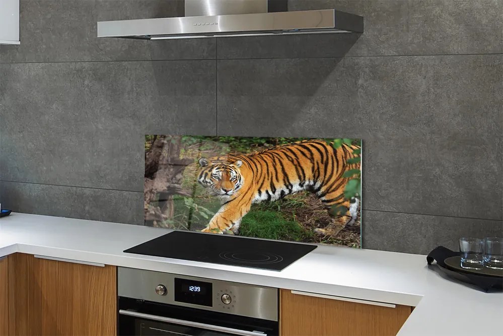 Panel szklany do Kuchni Tygrys wśród Leśnej Roślinności