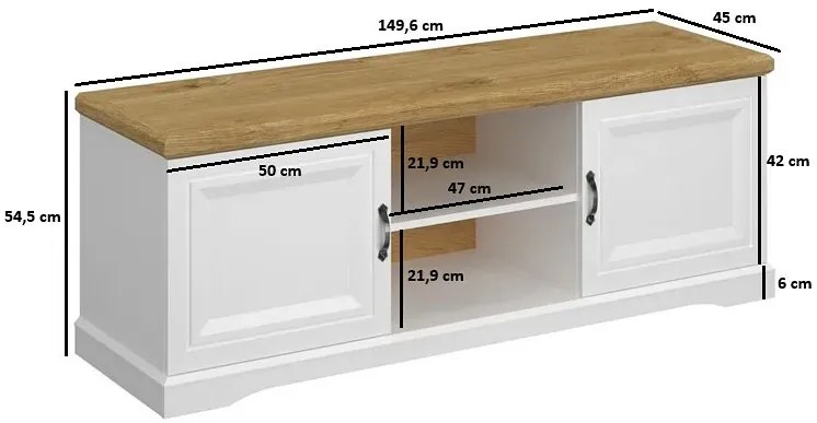 Klasyczna szafka RTV do salonu biały + dąb harbor W5-T95