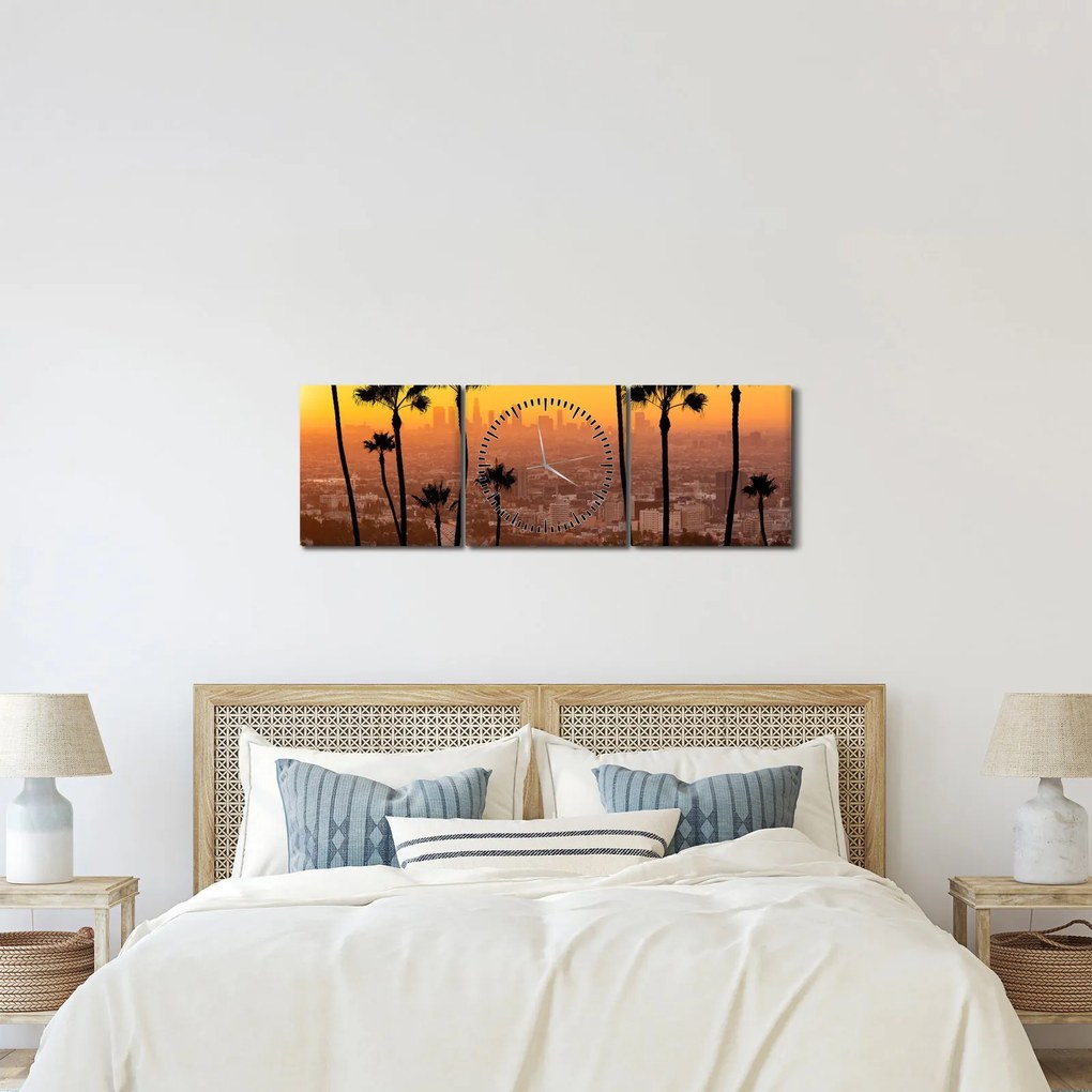 Obraz - Panorama Los Angeles (z zegarem) (90x30 cm)