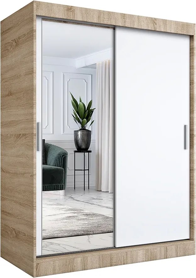 Szafa przesuwna z lustrem 150 cm dąb sonoma + biały Z6-N83