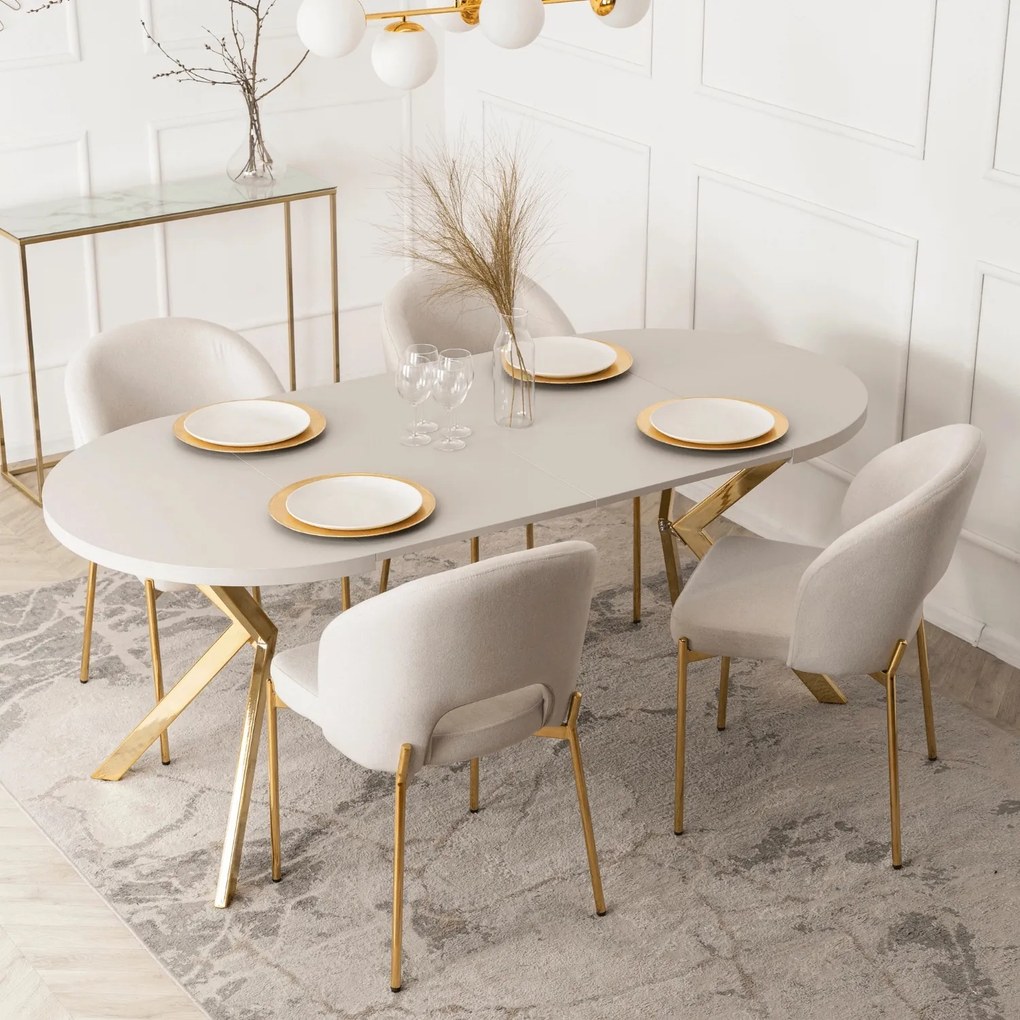 Rozkładany stół jadalniany glamour Lugo 90-190 cm, kaszmir/złoty