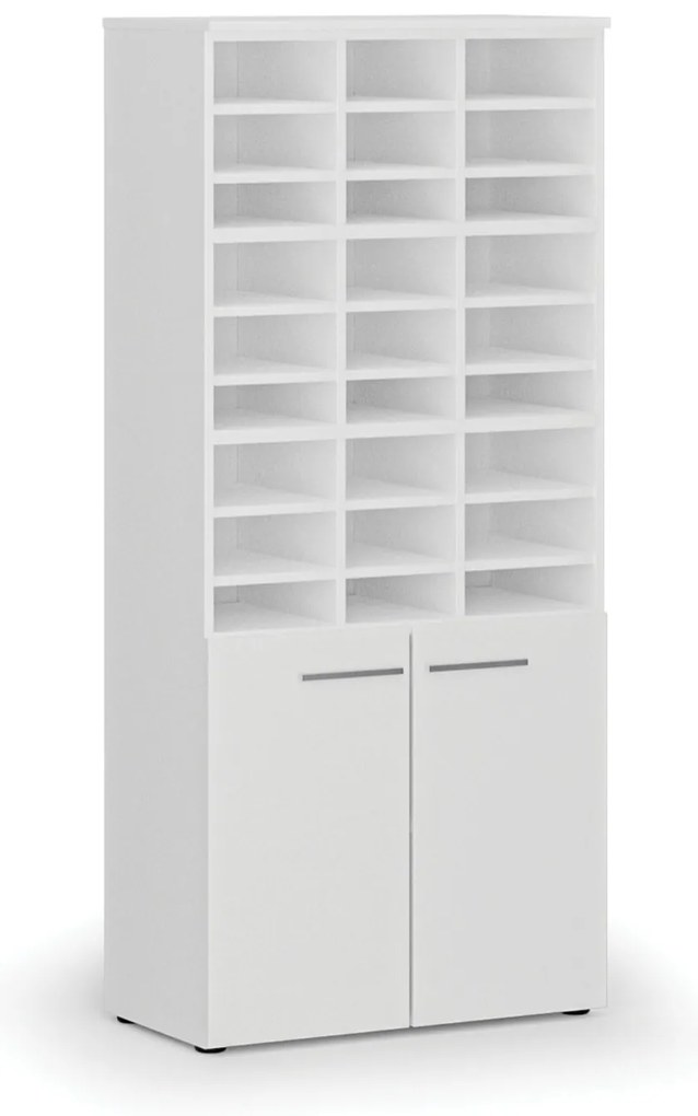 Regał sortujący PRIMO WHITE, 800 x 420 x 1781 mm, 27 przegród, biały