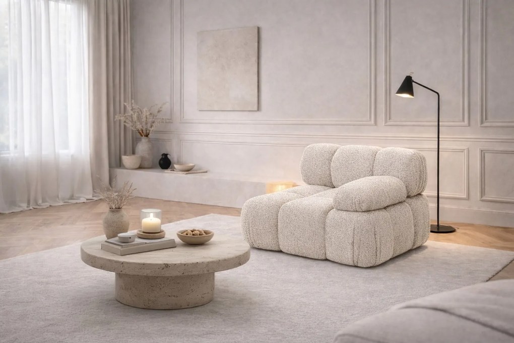 Moduł boczny do systemu modułowego, tkanina bukla Abriamo, Beżowy, Prawy, Selia