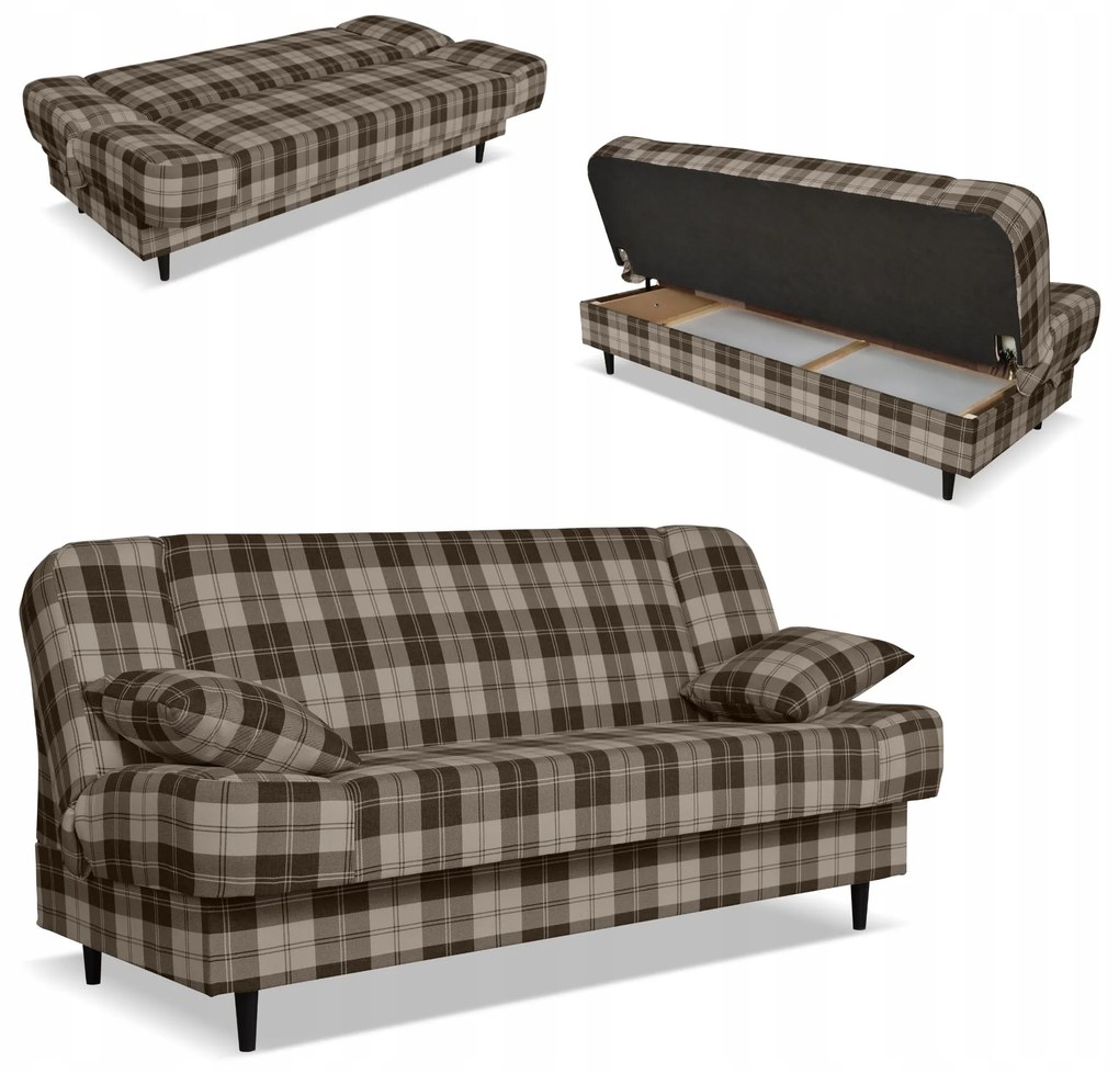 Kanapa sofa Sally rozkładana f spania Family meble krata brązowa