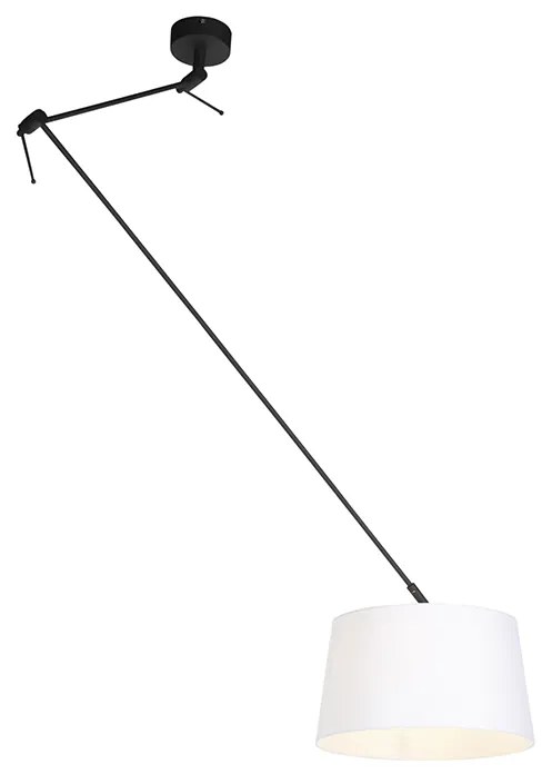 Lampa wisząca czarna z abażurem lnianym białym 35 cm - Blitz