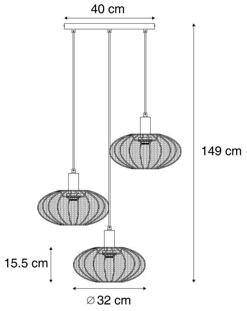 Lampa wisząca Japandi czarna z brązowym materiałowym kloszem 3-źródła światła - BidaJapandi Oswietlenie wewnetrzne