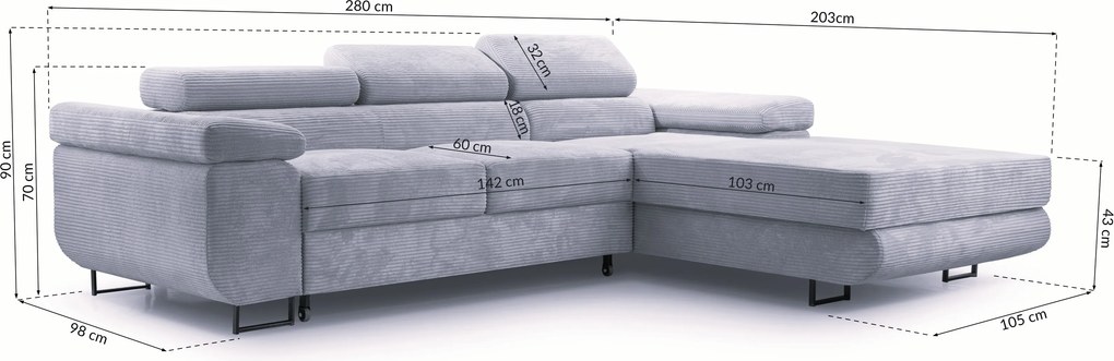 Masseno Narożnik GIULIO z funkcją spania i pojemnikiem na pościel Narozniki L, Rozkładana sofa - Zielony, POSO 47