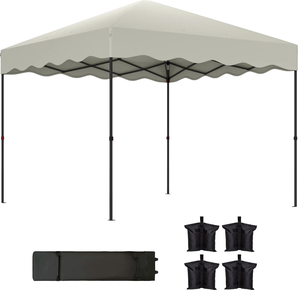 Outsunny 3 x 3 m Składany Pawilon, Regulowany Wysokością Pawilon Ogrodowy, z Torbą na Kółkach, do Ogrodu, Tarasu, Metal, Tkanina, Kremowy