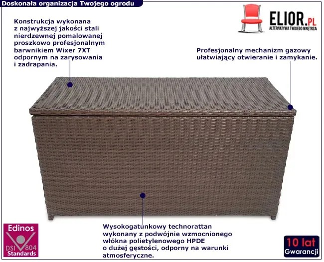 Brązowa prostokątna skrzynia ogrodowa z rattanu K2-H69