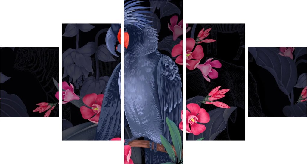 Obraz - Papuga wśród kwiatów (125x70 cm)