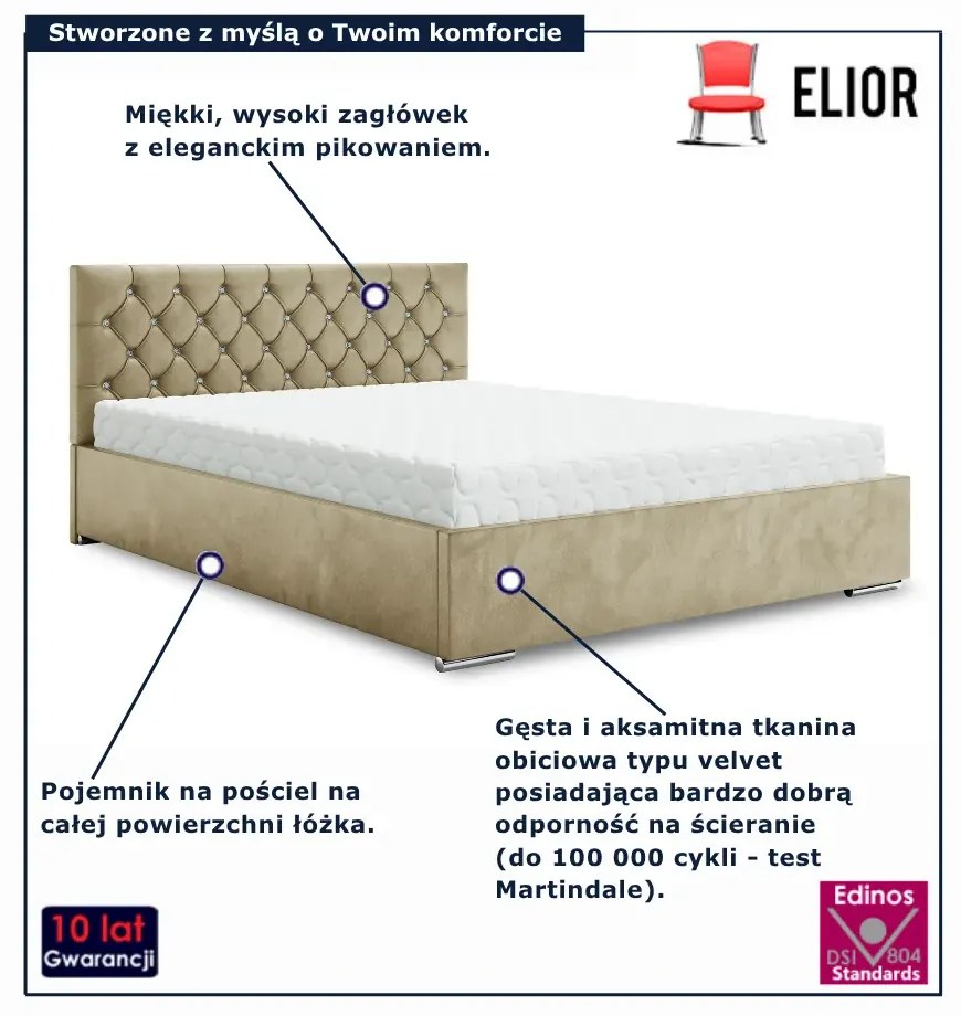 Beżowe łóżko tapicerowane z pojemnikiem 6 rozmiarów T8-D34