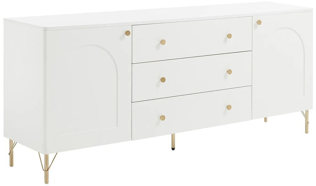 Kredens 2-drzwiowy z 3 szufladami  - Biały i złoty - ALOBARA
