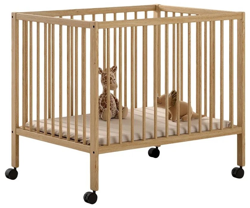 Kojec dla dzieci z litego drewna bukowego z regulowaną wysokością/na kółkach 95x75 cm w naturalnym kolorze Dino – Vipack