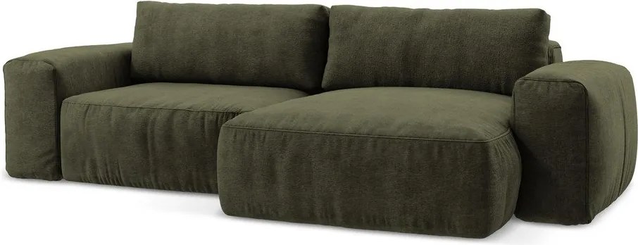 Zielony rozkładany narożnik z tkaniny szenilowej (prawostronny/z szezlongiem) Kuki – Makamii