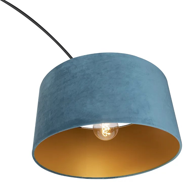 Luk Lampa łukowa czarny abażur aksamitny niebieski ze złotem 50 cm - XXL Nowoczesny Oswietlenie wewnetrzne