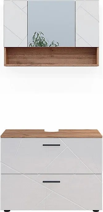 Zestaw mebli łazienkowych biały wysoki połysk/złoty dąb power 80x41x58.6 irma