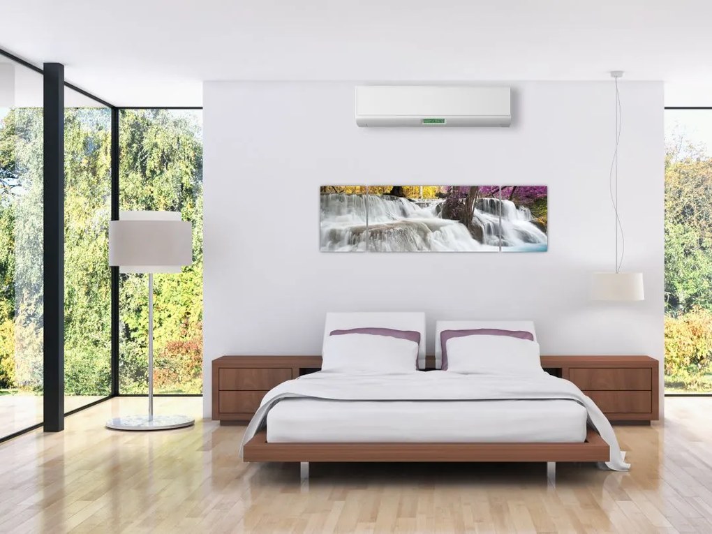 Obraz wodospadu Erawan w lesie (170x50 cm)