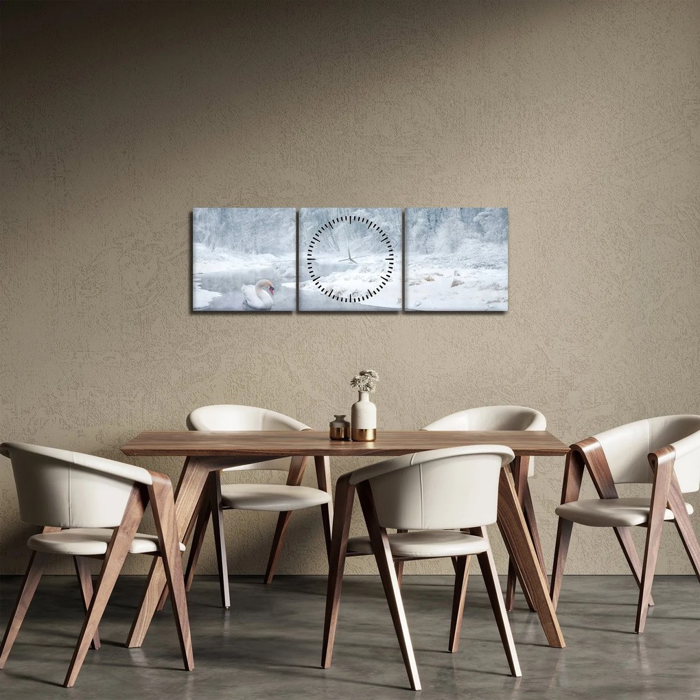 Obraz łabędzi (z zegarem) (90x30 cm)