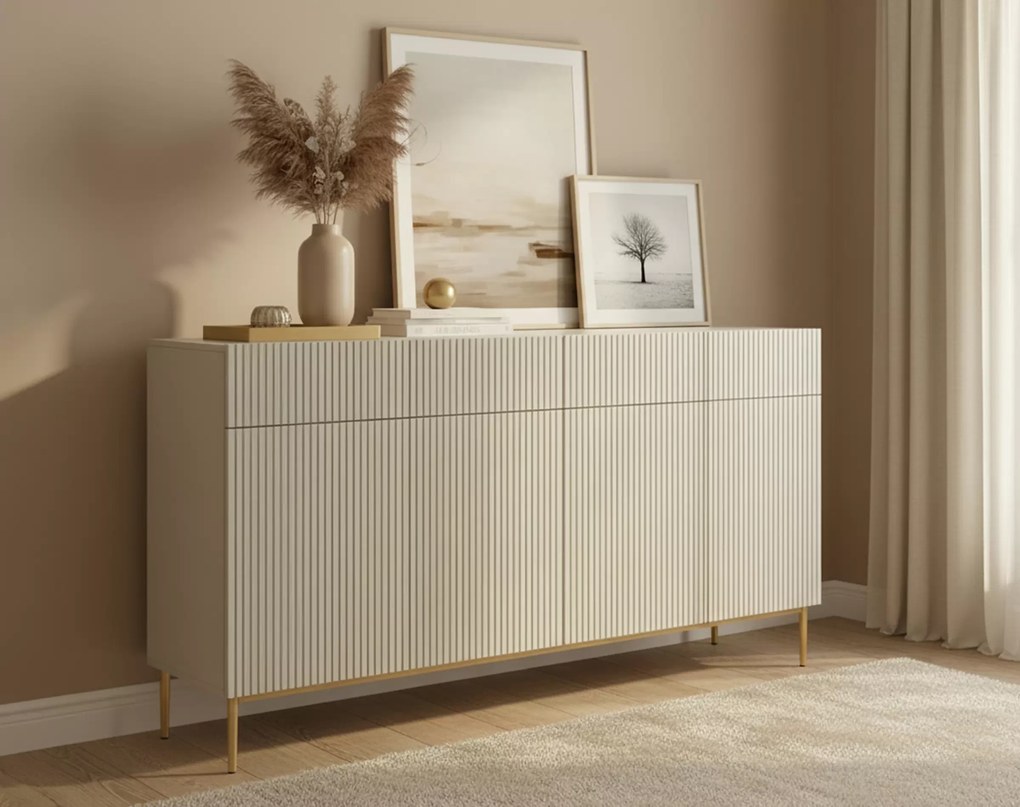 Komoda z szufladami Nicole 200 cm - kaszmir / złote nóżki