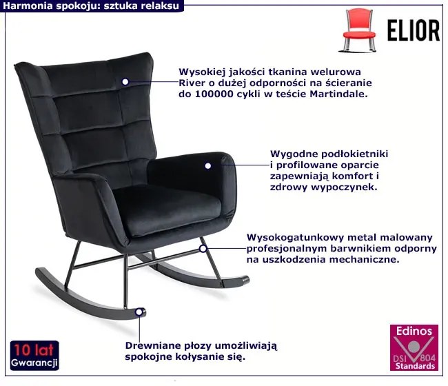 Czarny welurowy fotel bujany R6-B76