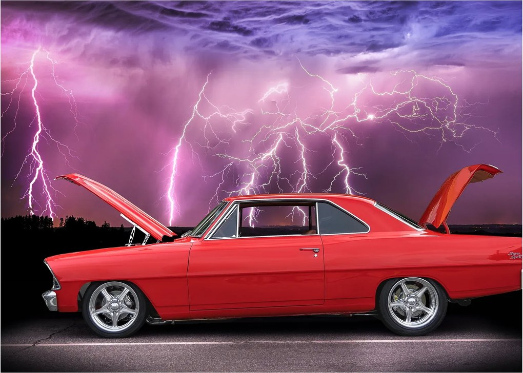 Obraz na szkle - czerwone auto (70x50 cm)