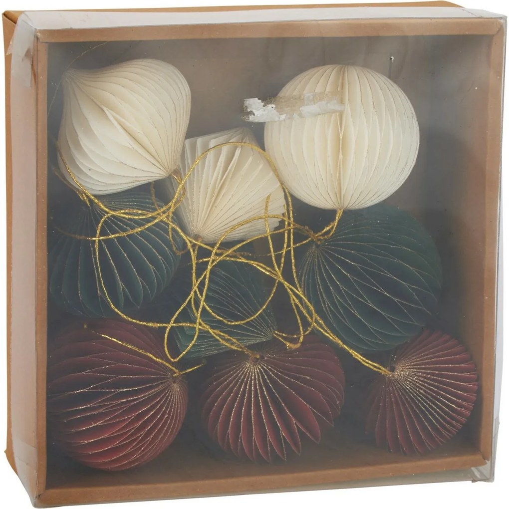 Zestaw 9 szt. ozdób świątecznych Ornaments, czerwono-zielono-biały, 6 cm, honeycomb