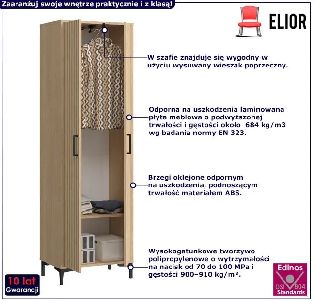 Wysoka szafa do przedpokoju z drążkiem dąb sławonia + lamele - Vatori 9X