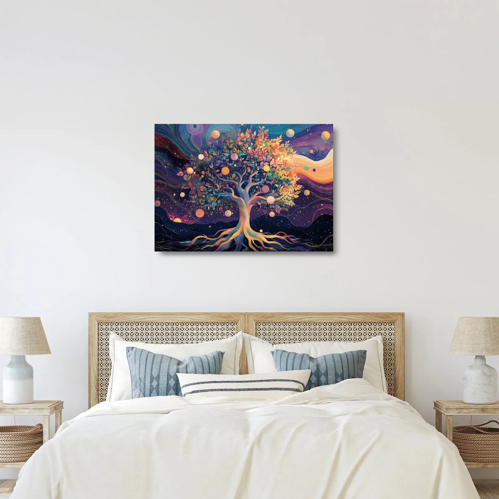 Obraz na szkle – Fioletowe drzewo pełne energii (70x50 cm)