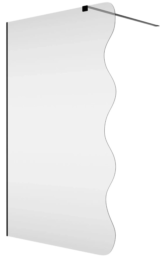 Ścianka prysznicowa Walk in fix szkło transparentne falowane 8mm MOLIS Wave Clear MASSI | Różne rozmiary : Kolor profili kabiny - czarny, Szerokość ścianki - 70 cm, Typ montażu - WALK in FIX (Do ściany)