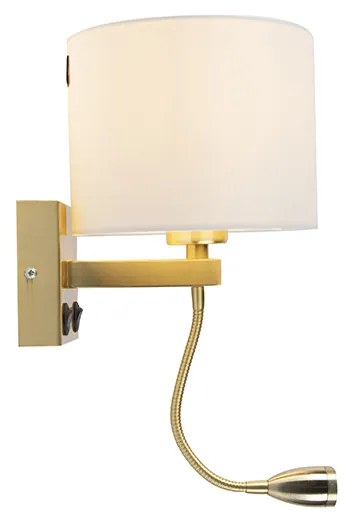 Złota lampa ścienna USB z białym kloszem - Brescia Combi Nowoczesny Oswietlenie wewnetrzne