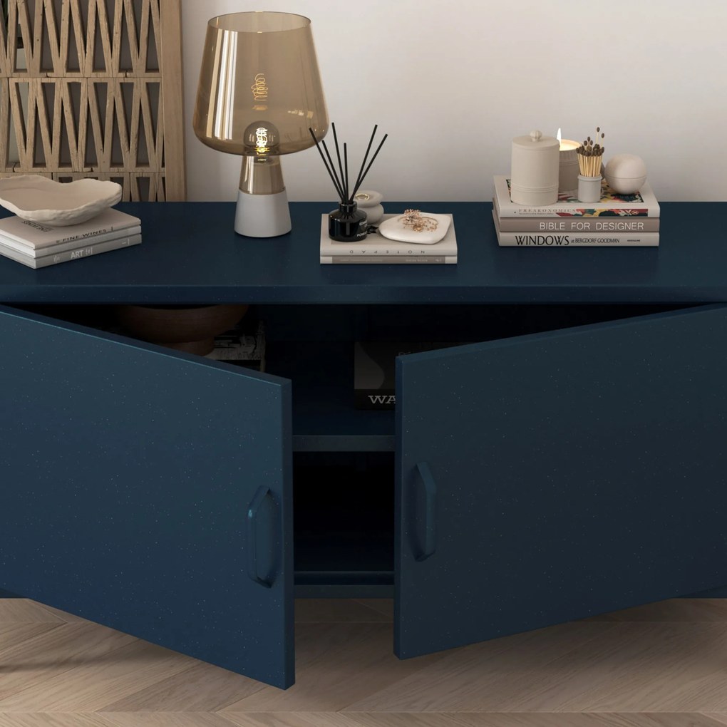 Szafka RTV metalowa na nóżkach granatowa Modern ROSA, 1150 x 595 x 400 mm