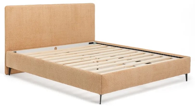Musztardowe tapicerowane łóżko dwuosobowe ze stelażem 160x200 cm Noira Slim – Bonami Selection