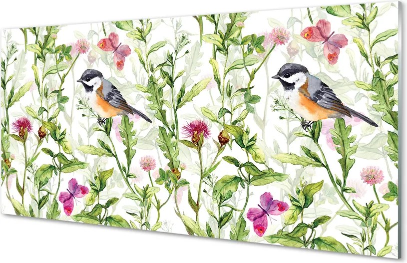 Panel szklany do Kuchni Artystyczna Wizja Ptaka w Trawie