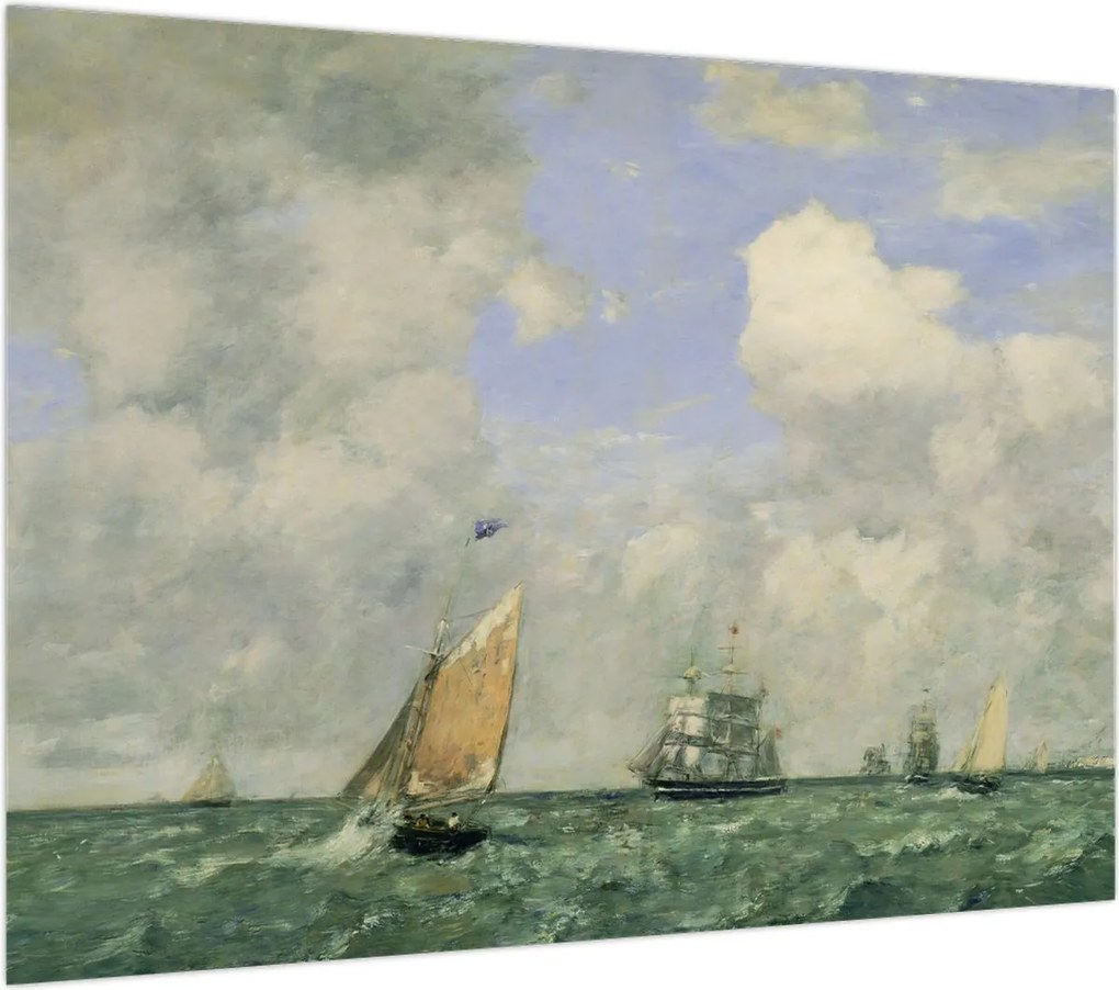 Obraz na szkle - Eugène Boudin, Ships and Sailing Boats Leaving Le Havre, reprodukcje (70x50 cm)