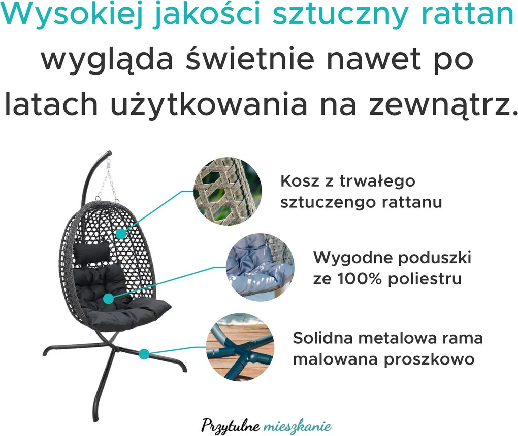 Wiszące krzesło MOLINE ze stojakiem, czarne