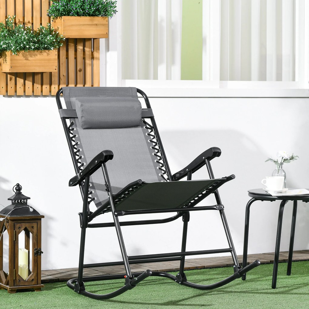 Outsunny Fotel Bujany na Zewnątrz, odporny na pogodę, składany, z Poduszką, do 120 kg, Jasnoszary